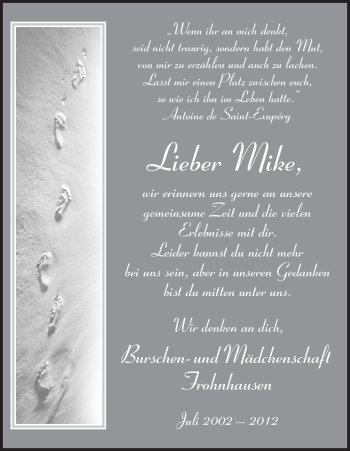Traueranzeige von Mike Unbekannt von HNA