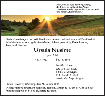 Traueranzeige von Ursula Nusime von HNA