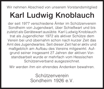 Traueranzeige von Karl Ludwig Knoblauch von HNA