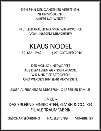 Traueranzeige von Klaus Nödel von HNA