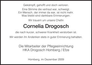 Traueranzeige von Cornelia Drogosch von HNA