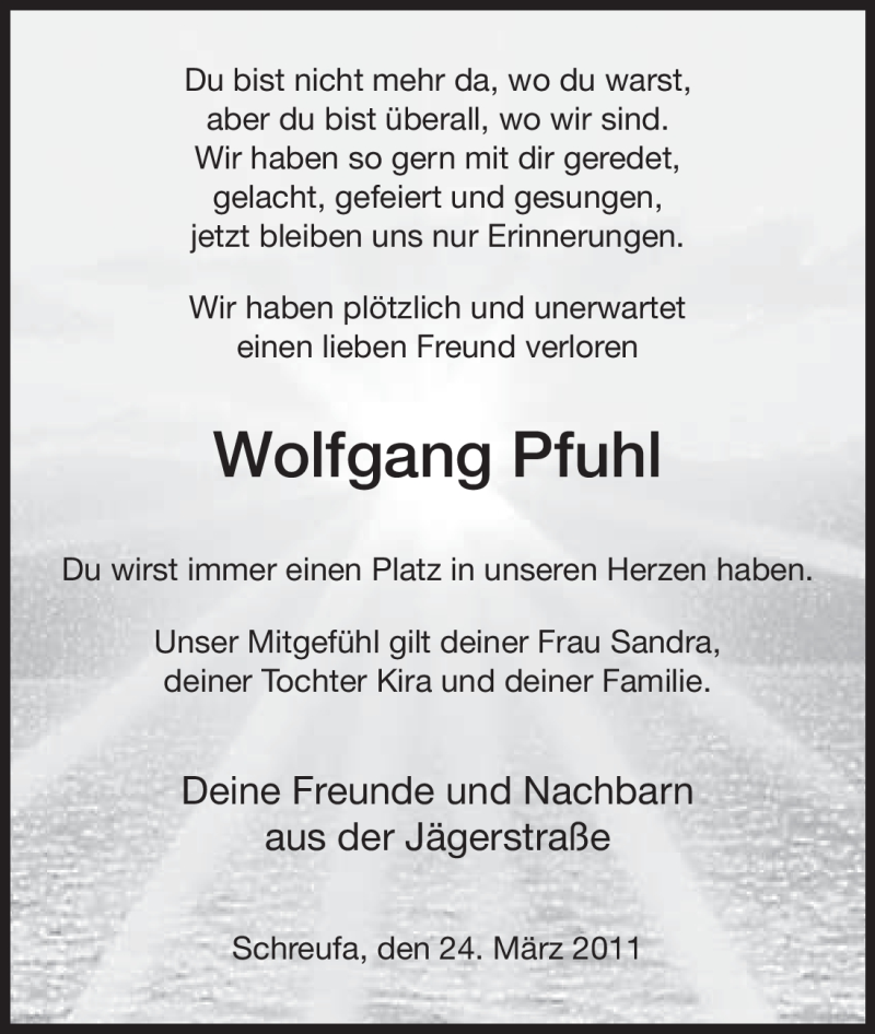 Traueranzeige für Wolfgang Pfuhl vom 24.03.2011 aus HNA