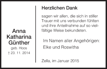 Traueranzeige von Anna Katharina Günther von HNA