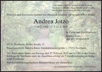 Traueranzeige von Andrea Jotzo von HNA