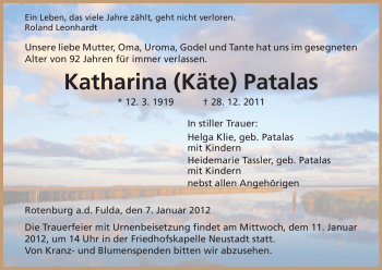 Traueranzeige von Katharina Patalas von HNA