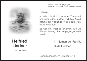 Traueranzeige von Helfried Lindner von HNA
