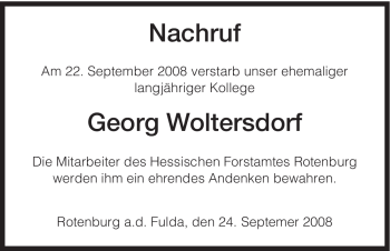 Traueranzeige von Georg Woltersdorf von HNA