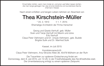 Traueranzeige von Thea Kirschstein-Müller von HNA