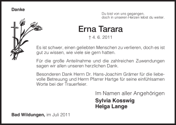 Traueranzeige von Erna Tarara von HNA