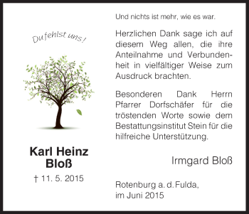 Traueranzeige von Karl Heinz Bloß von HNA