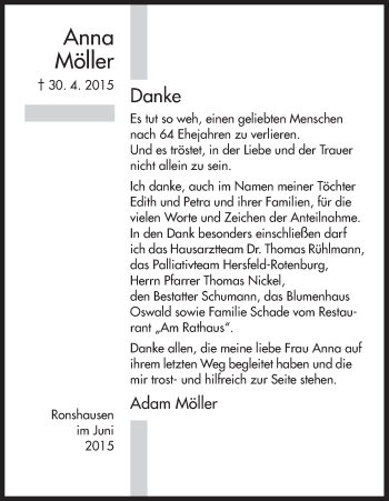 Traueranzeige von Anna Möller von HNA