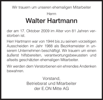 Traueranzeige von Walter Hartmann von HNA