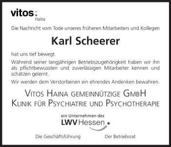 Traueranzeige von Karl Scheerer von HNA