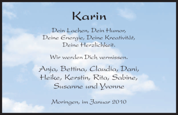 Traueranzeige von Karin Unbekannt von HNA