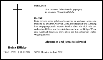 Traueranzeige von Heinz Köhler von HNA