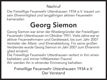 Traueranzeige von Georg Siemon von HNA