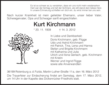 Traueranzeige von Kurt Kirchmann von HNA
