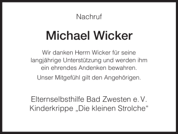 Traueranzeige von Michael Wicker von HNA