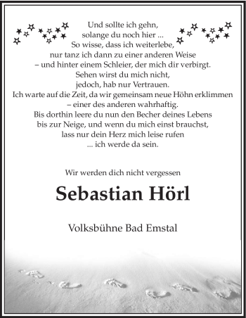 Traueranzeige von Sebastian Hörl von HNA