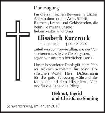 Traueranzeige von Elisabeth Kurzrock von HNA