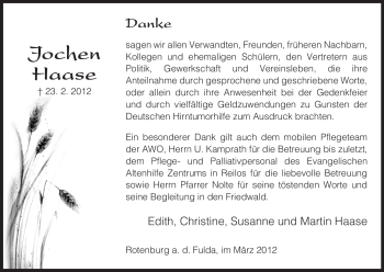 Traueranzeige von Jochen Haase von HNA