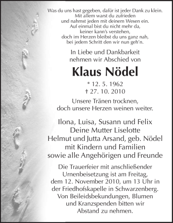 Traueranzeige von Klaus Nödel von HNA