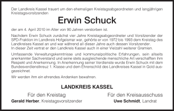 Traueranzeige von Erwin Schuck von HNA