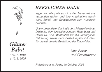 Traueranzeige von Günter Babst von HNA