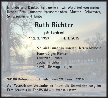 Traueranzeige von Ruth Richter von HNA