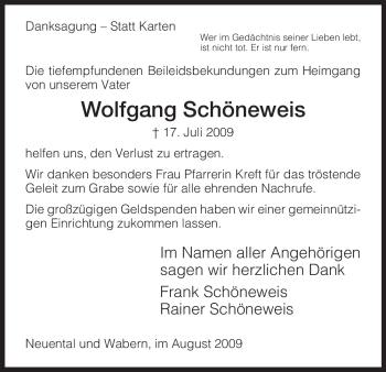 Traueranzeige von Wolfgang Schöneweis von HNA