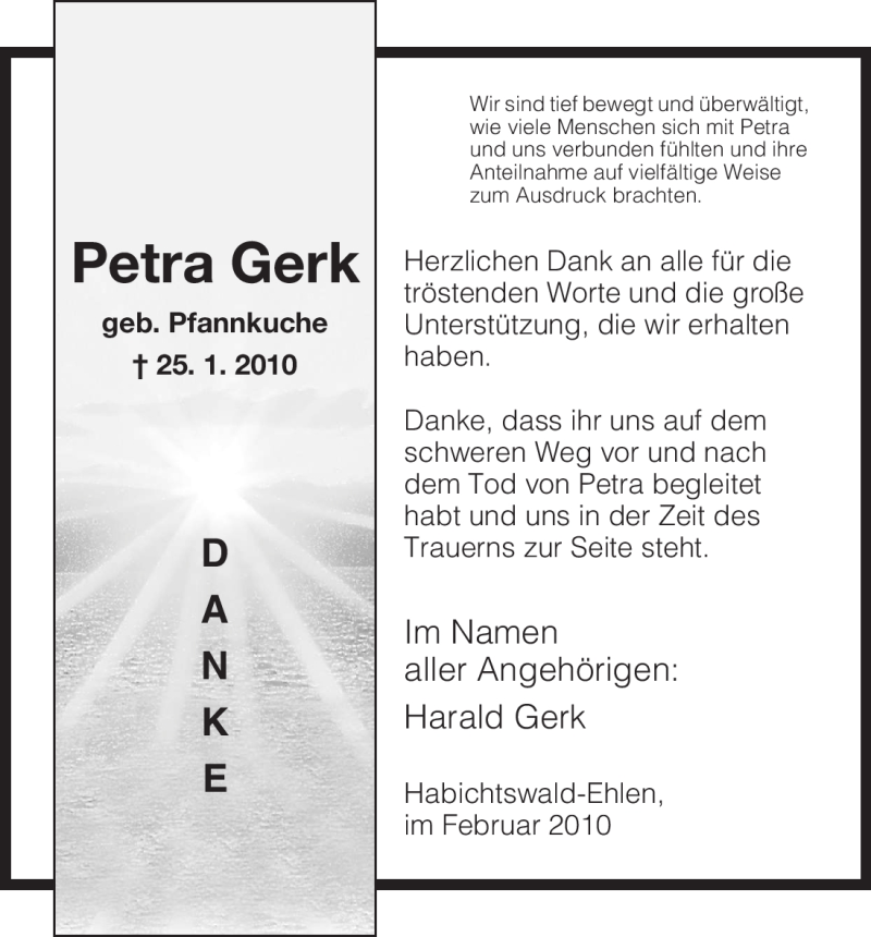  Traueranzeige für Petra Gerk vom 13.02.2010 aus HNA