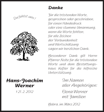 Traueranzeige von Hans-Joachim Werner von HNA