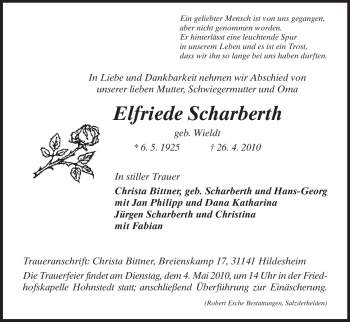 Traueranzeige von Elfriede Scharberth von HNA