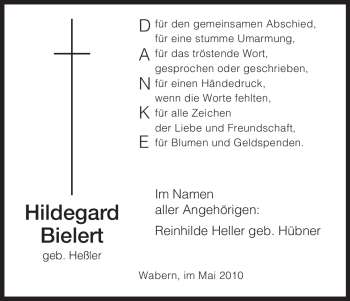 Traueranzeige von Hildegard Bielert von HNA