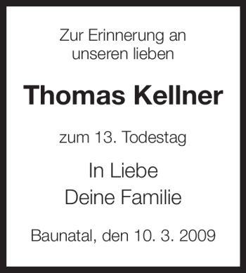Traueranzeige von Thomas Kellner von HNA