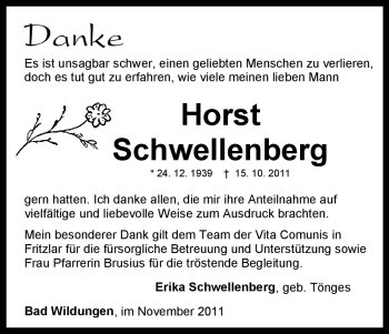 Traueranzeige von Horst Schwellenberg von HNA