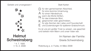 Traueranzeige von Helmut Schweinsberg von HNA
