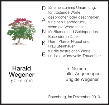 Traueranzeige von Harald Wegener von HNA