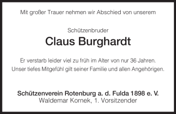Traueranzeige von Claus Burghardt von HNA