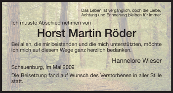 Traueranzeige von Horst Martin Röder von HNA