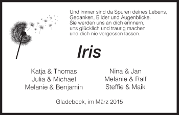 Traueranzeige von Iris  von HNA