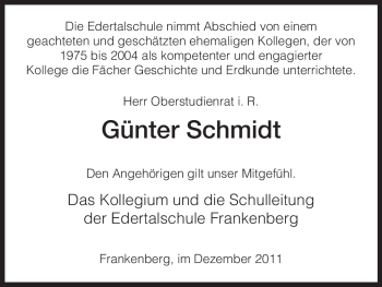 Traueranzeige von Günter Schmidt von HNA
