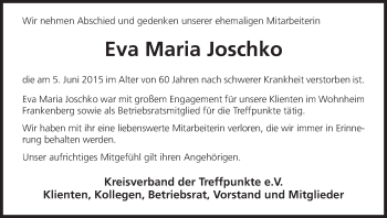 Traueranzeige von Eva Maria Joschko von HNA