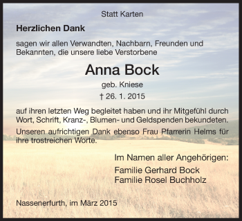 Traueranzeige von Anna Bock von HNA