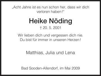 Traueranzeige von Heike Nöding von HNA