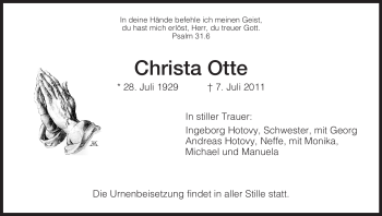 Traueranzeige von Christa Otte von HNA