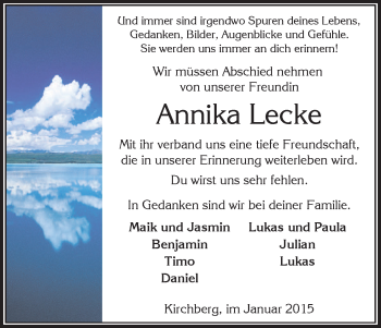 Traueranzeige von Annika Lecke von HNA