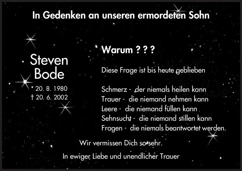  Traueranzeige für Steven Bode vom 20.06.2012 aus HNA