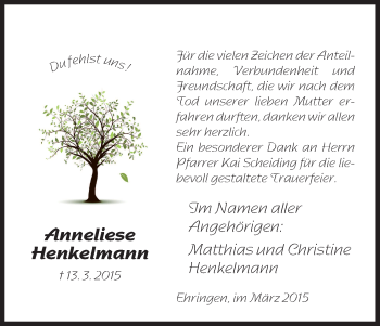 Traueranzeige von Anneliese Henkelmann von HNA