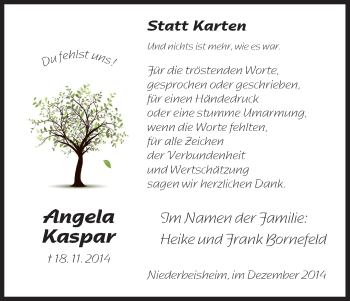Traueranzeige von Angela Kaspar von HNA